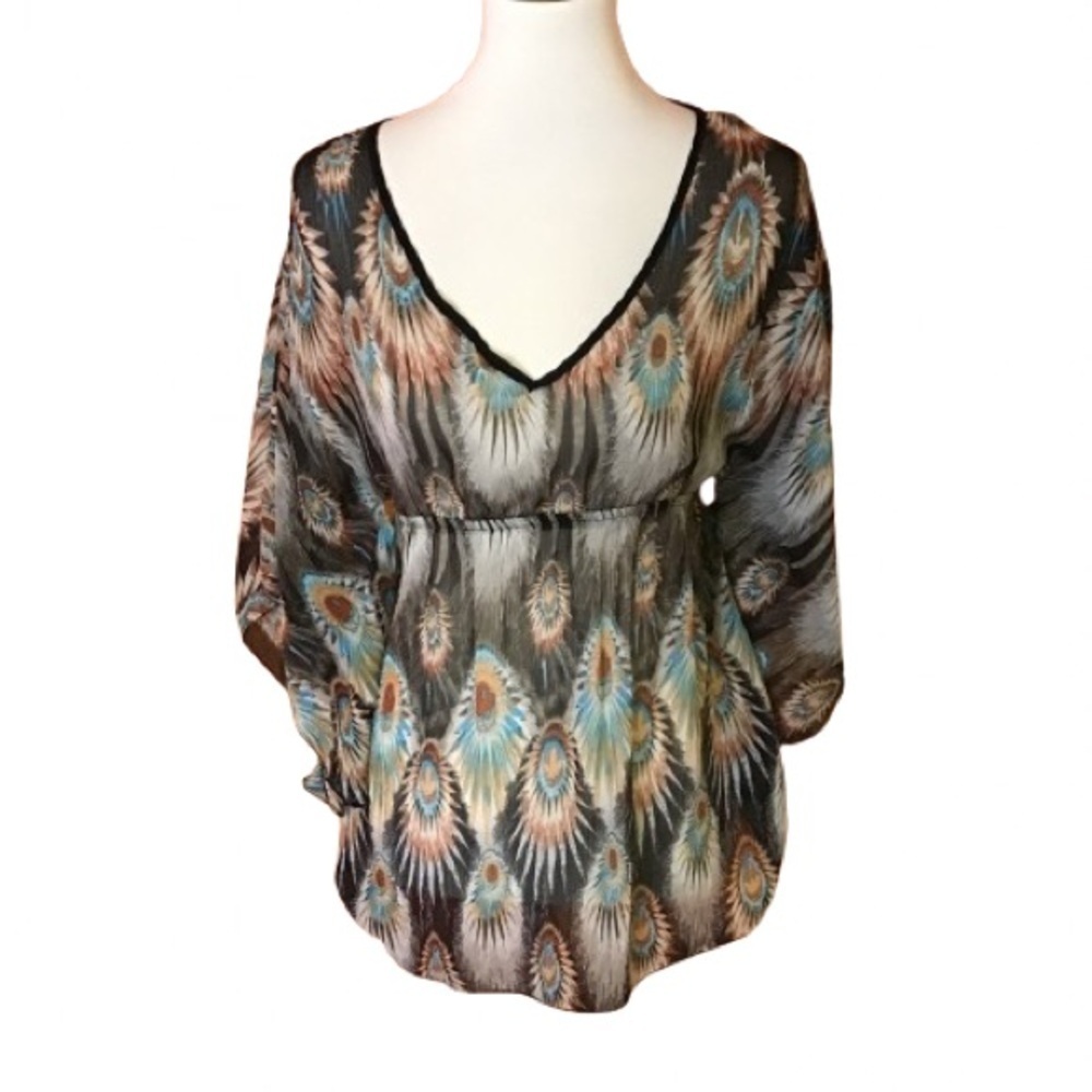 Rue 21 Boho Peacock Feathers Cover up Top
